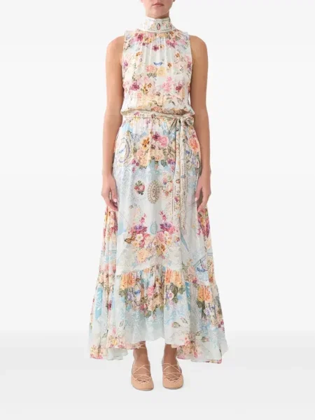 Rochie maxi Camilla de mătase cu model floral cu imagine