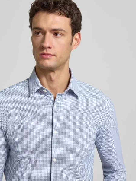 Koszula biznesowa o kroju slim fit z wzorem na całej powierzchni Model HANK' Boss niebieska