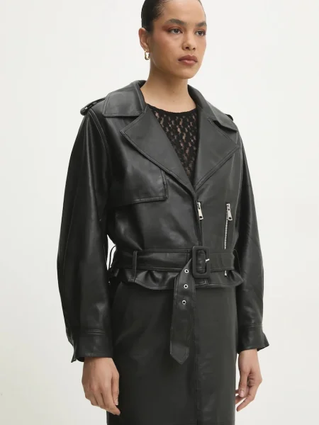 Рокерско яке Answear Lab преходен модел с уголемена кройка черно