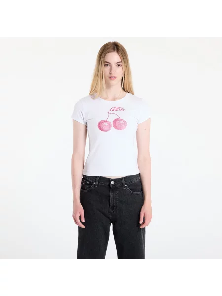Тениска GUESS Ss Wavy Cherry Logo R5 Tee White XS бяло