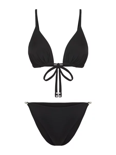 Trendyol Costum de baie două piese negru / perlat alb