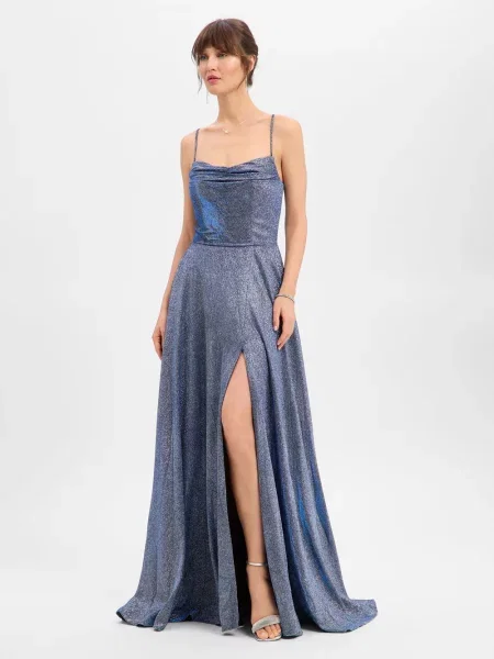 Luxuar Fashion sukienka wieczorowa Kobiety Sztuczne włókno niebieski|srebrny jednolity 32 niebieska