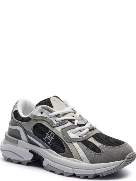 Tommy Hilfiger Sneakers tornacipő bőr hozzáadásával szürke