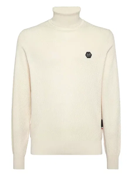 Sweter Philipp Plein prążkowany biały