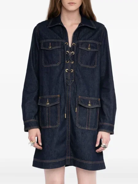Костюм мини рокля Zadig&voltaire с връзки с дантела синьо