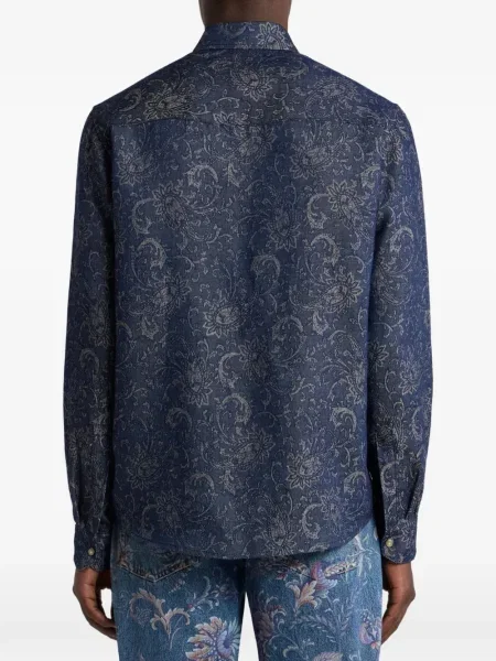 Cămașă Etro cu model paisley din jacard albastru
