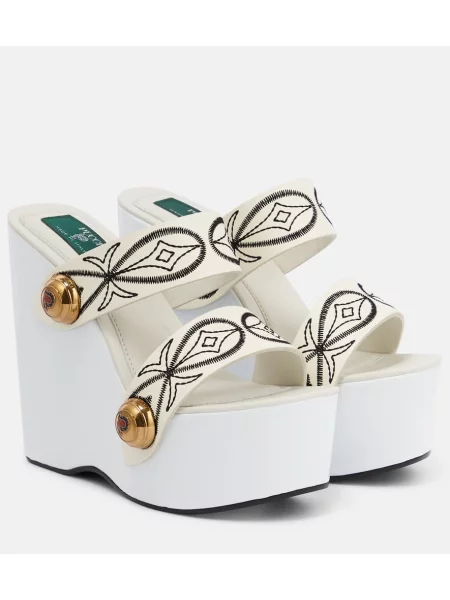 Sandale Pucci cu broderie din piele cu pană alb