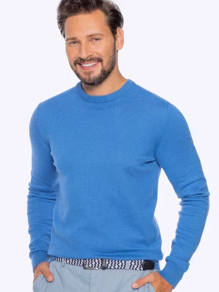 Sweter z bawełny z domieszką kaszmiru niebieski