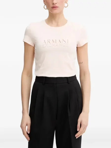 Tricou Armani Exchange cu broderie roz