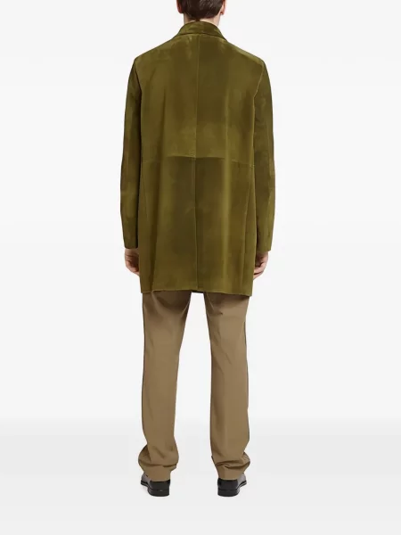 Palton Ferragamo din piele de căprioară verde