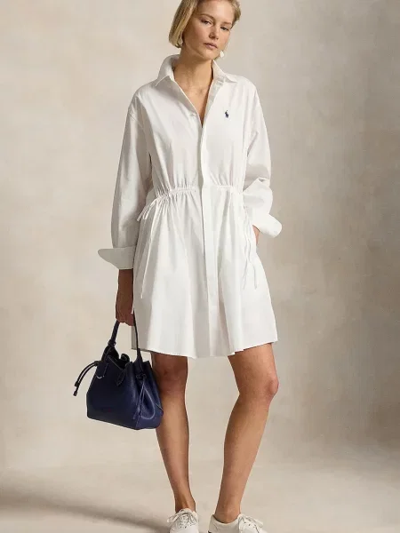 Polo Ralph Lauren rochie tip cămașă din MW CTN PW-WVN-DRESSES alb