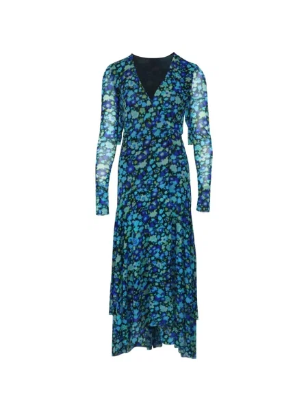 Rochie midi Ganni cu model floral cu imagine până la genunchi albastru