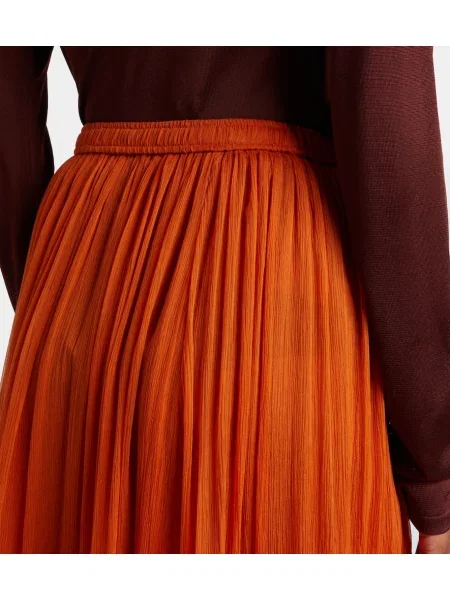 Fusta maxi Saint Laurent de mătase cu volane portocaliu