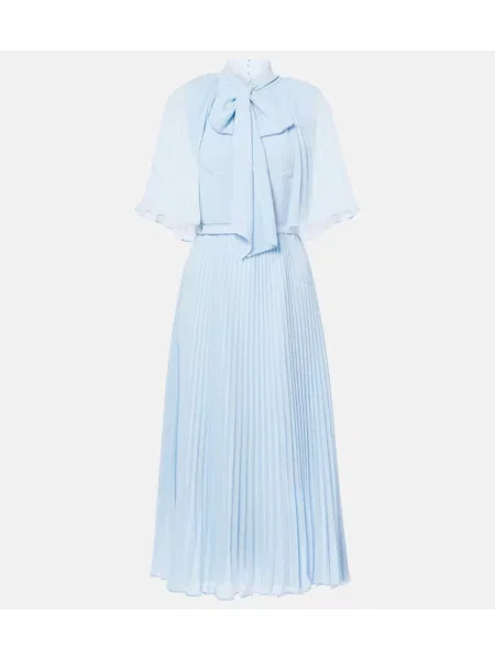 Midi obleka Self-portrait iz šifona modra