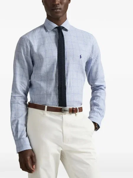 Iš natūralios odos trumpas dryžuotos polo marškinėliai Polo Ralph Lauren pilka