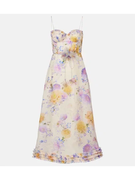 Rochie midi Zimmermann de in cu model floral până la genunchi alb