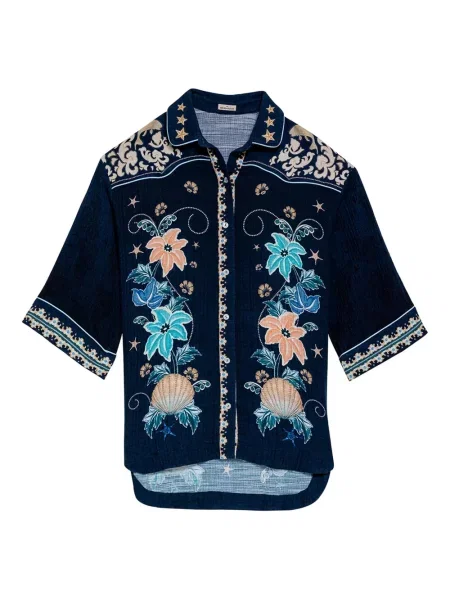 Koszula Agua Bendita w kwiatki z nadrukiem niebieska