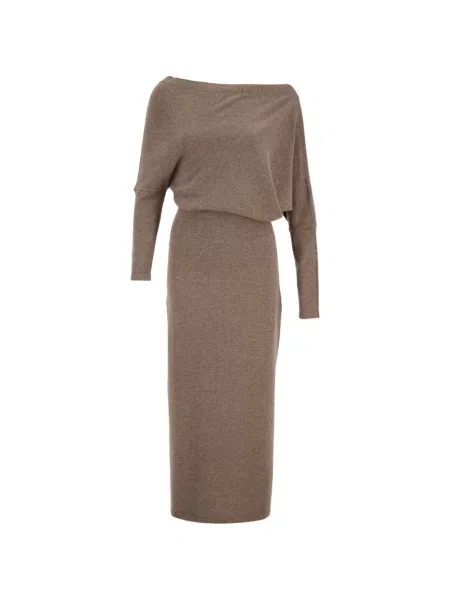 Rochie maxi Altuzarra asimetrică maro