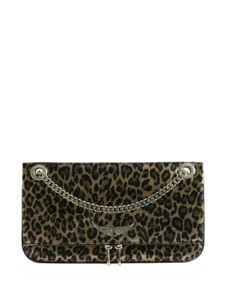 Geantă Zadig&voltaire din piele cu imagine cu model leopard maro