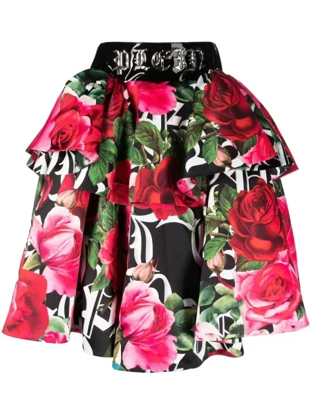Fustă Philipp Plein cu model floral cu imagine negru