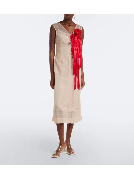 Rochie midi Simone Rocha cu model floral din tul cu aplicații bej