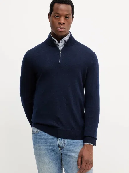 Michael Kors pulover de lână bleumarin light cu turtleneck