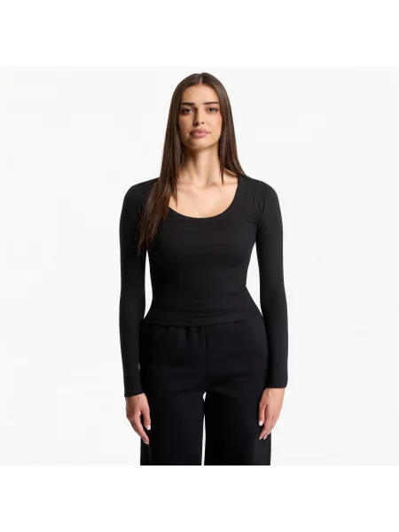 Тениска Urban Classics Ladies Rib Jersey Wide Neck Longsleeve Black S черно