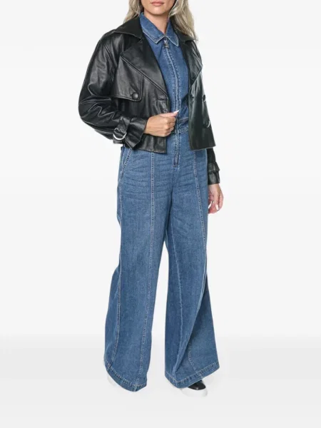 Двуредно кожено яке Armani Exchange черно