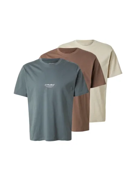 JACK & JONES Tricou JJESOHO maro / gri / lână alb