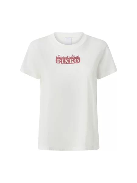 PINKO Koszulki Kobieta M T-shirt z nadrukiem płomieni biały