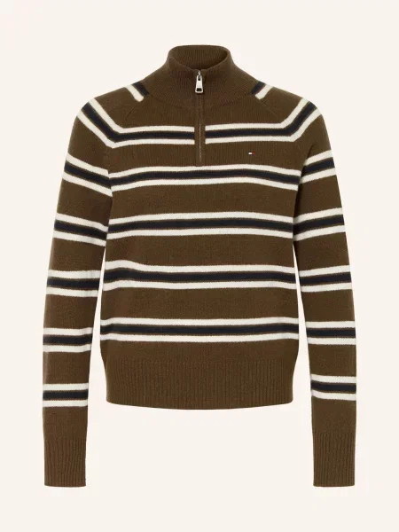 Tommy Hilfiger Sweter Typu Troyer braun biały