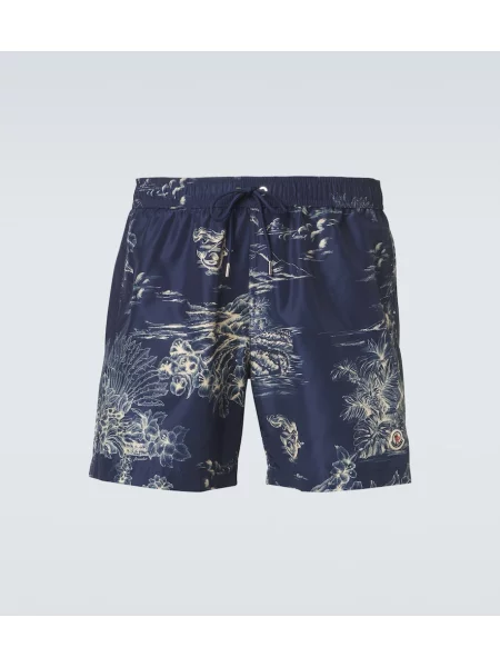 Slip de baie Moncler cu model floral albastru
