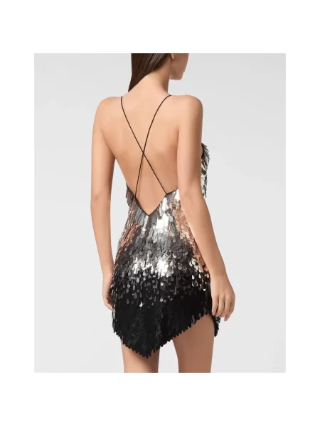 Sukienka mini Philipp Plein z cekinami z odkrytymi plecami czarna