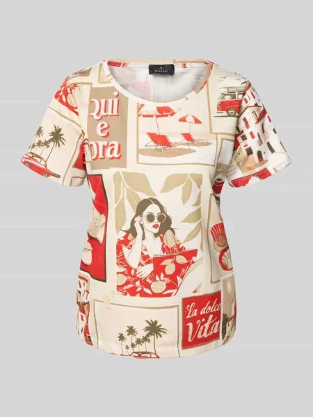 T-shirt z prążkowanym okrągłym dekoltem Monari