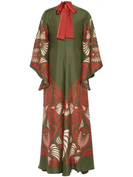 Rochie La Doublej de mătase cu imagine de costum verde