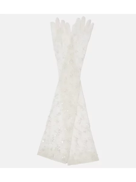 Mănuși Safiyaa din tul alb