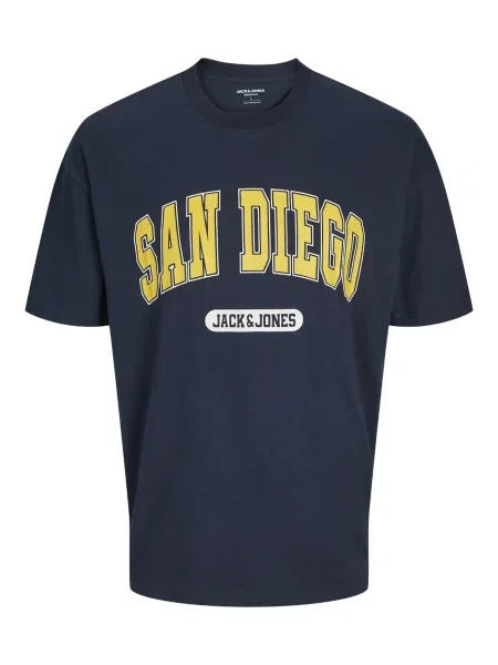 JACK & JONES Tricou Bradley albastru marin / galben / negru alb