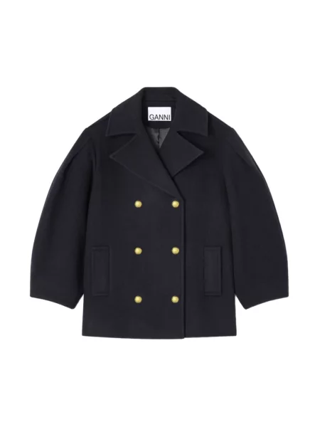 Płaszcz wełniany Ganni wełniany niebieski