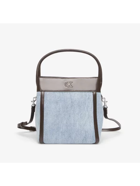 Geantă de mână Calvin Klein Ck Denim Bucket With Strap LIGHT WASH DENIM OS negru
