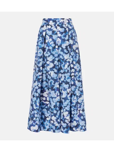 Fusta plisata Erdem cu model floral plisată până la genunchi albastru