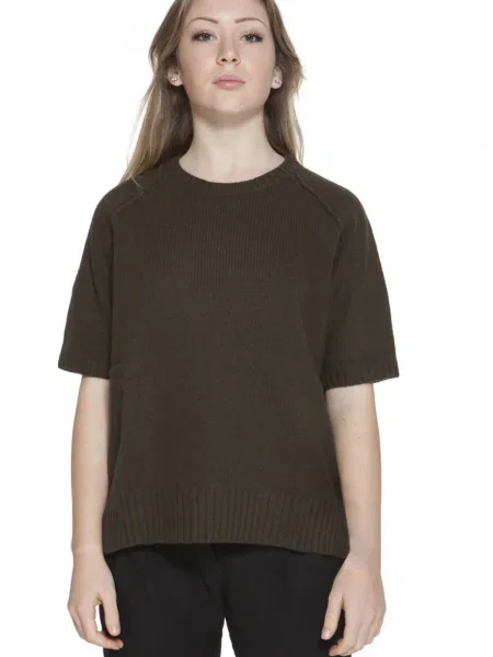 Krótki sweter Gant z okrągłym dekoltem z krótkim rękawem zielony