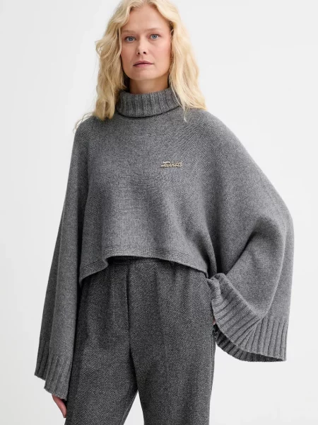 Twinset sweter z dodatkiem wełny lekki z golfem szary