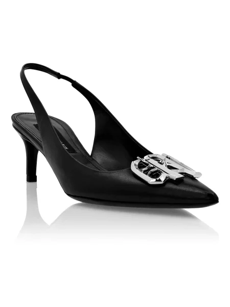 Czółenka Philipp Plein skórzana z otwartą piętą czarna