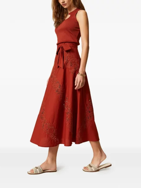 Fusta maxi Twinset din dantelă maro