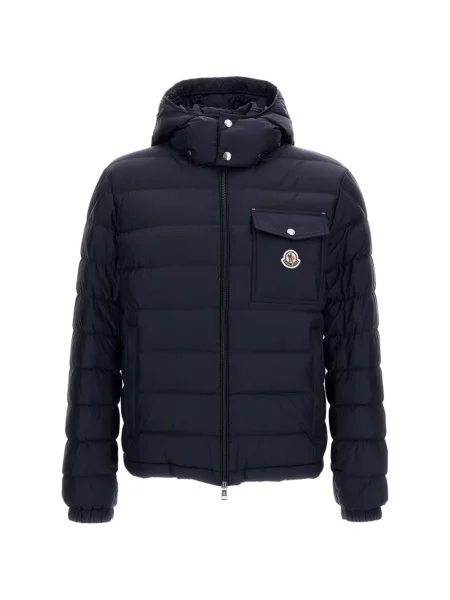 Geacă cu puf Moncler cu glugă albastru