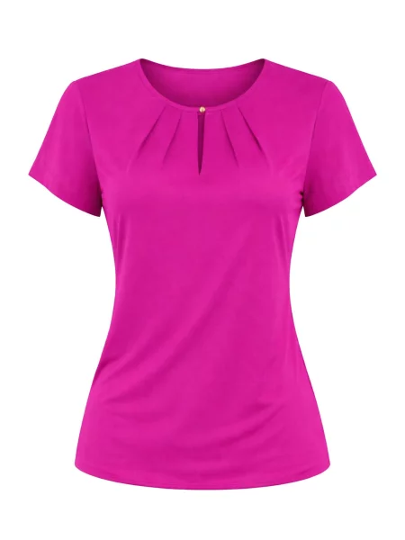 REGINA FASHION Blúzka Short Sleeve Blouse with Pleated Neckline fuksia