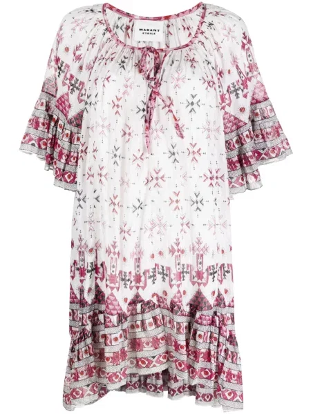 Rochie mini Marant Etoile cu imagine cu imprimeu geometric scurtă alb