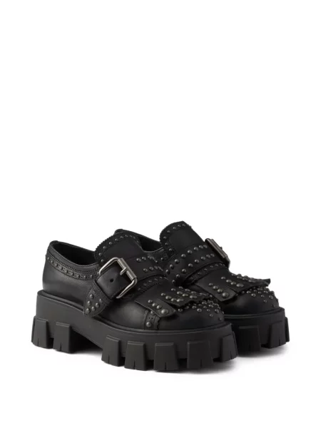Kožne loaferice Prada crna