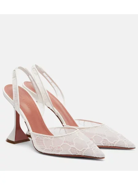 Pantofi cu toc Amina Muaddi din piele slingback alb