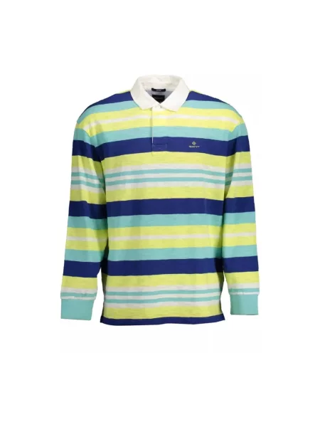 Koszulka polo Gant z długim rękawem elegancka w paski żółta